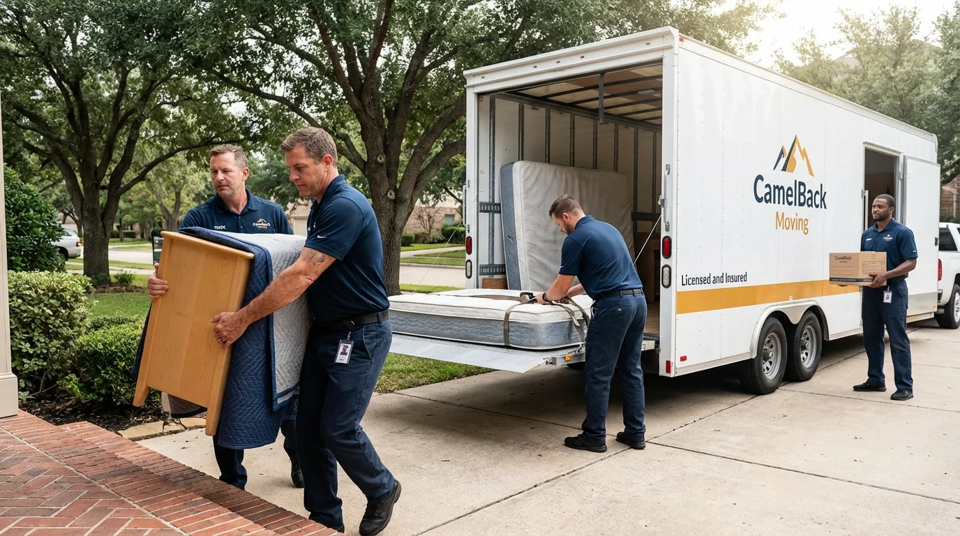 Crew loading residential truck for cross-state move from Big Rapids, MI